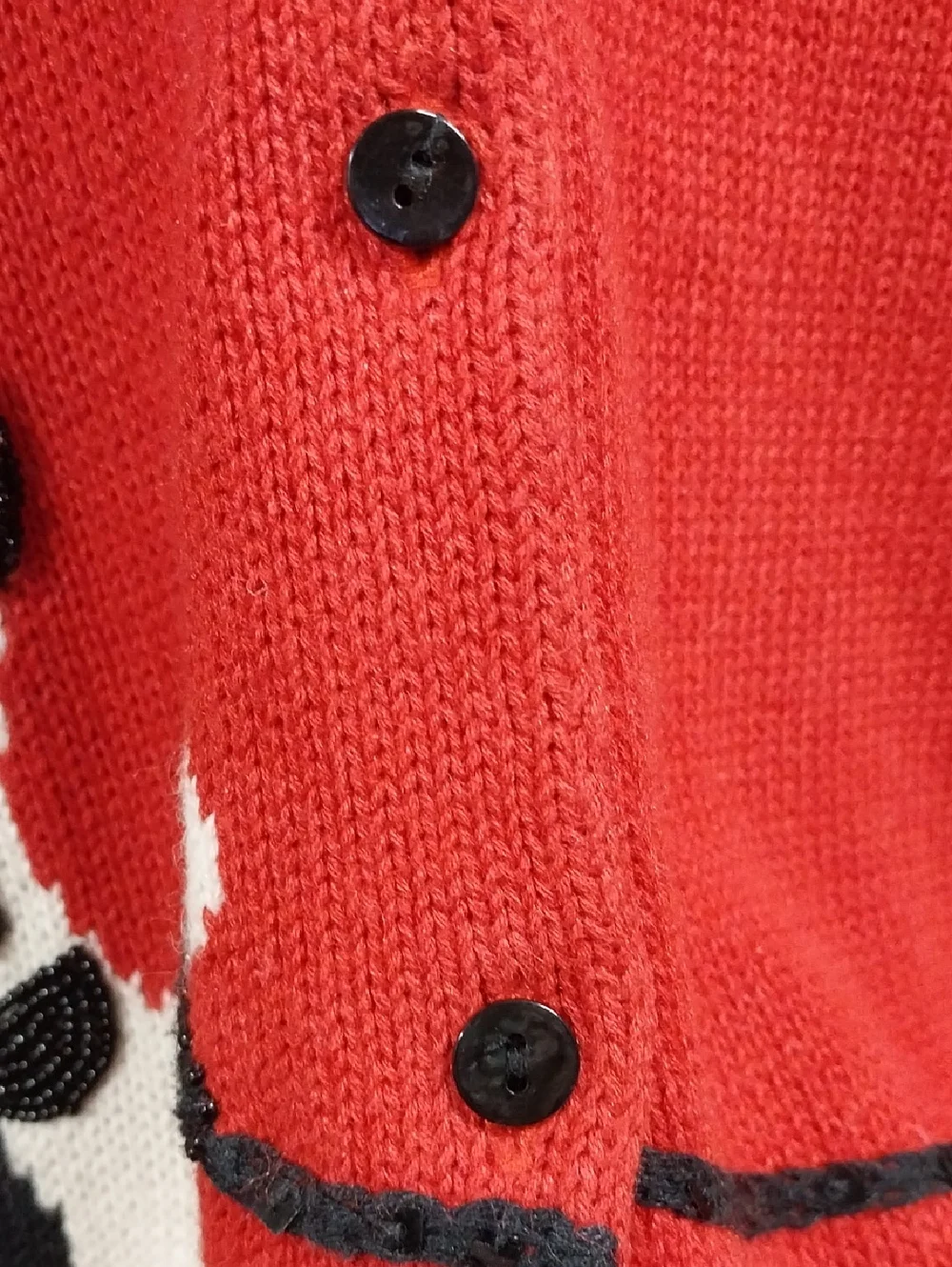 Vtg. Susan Bristol Dog Walker Red Button-Front Beaded Novelty Cardigan Sweater - Picture 5 of 8